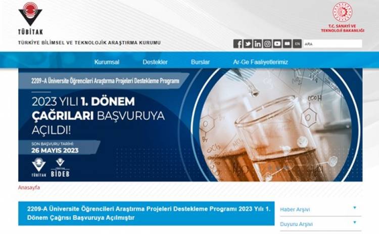 TÜBİTAK 2209 – A DESTEK PROGRAMI BAŞVURULARI